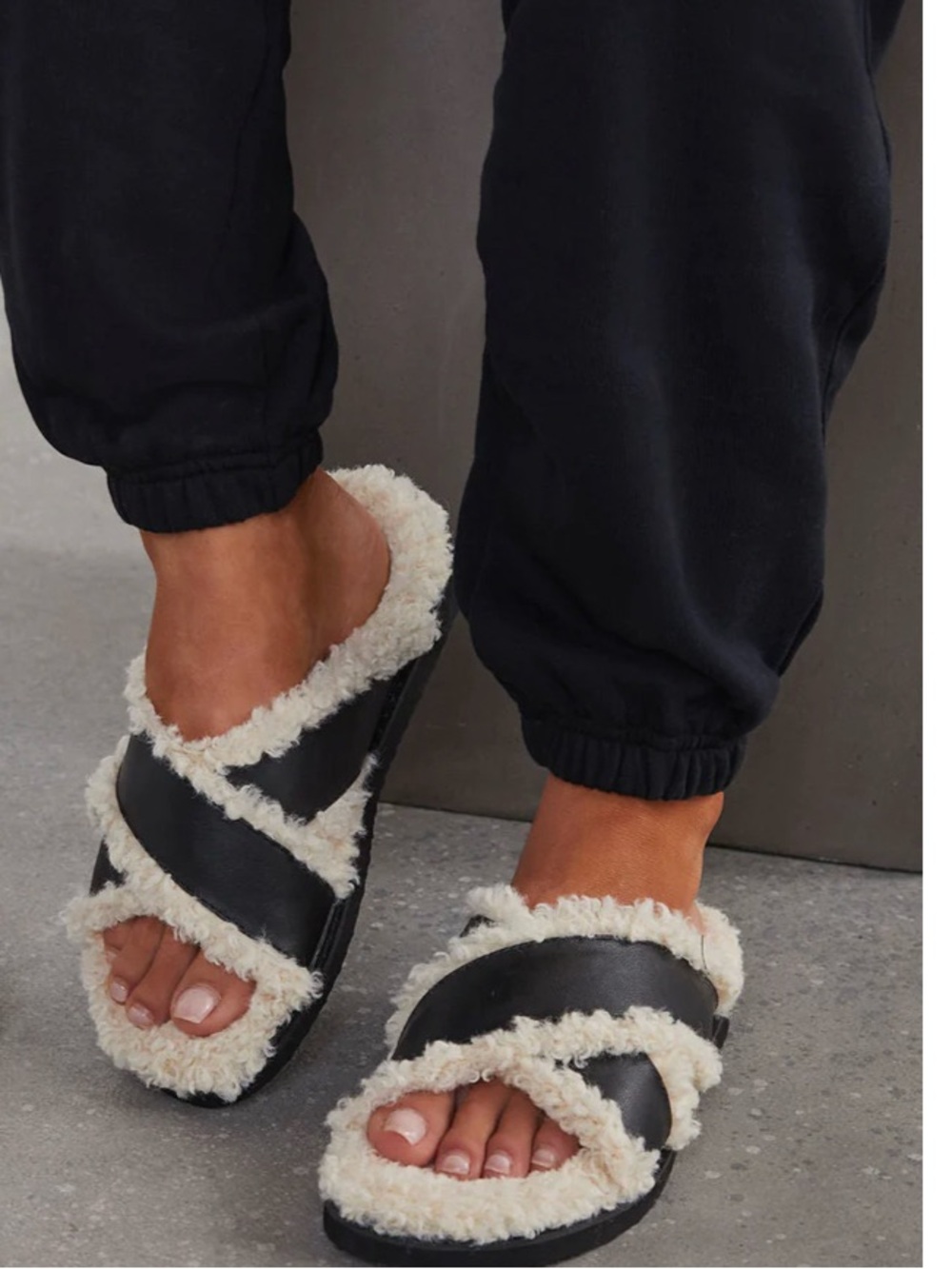 NEW VICI BILLINI ZELIE SHEARLING SLIDES FLATS IN BLACK SZ 8